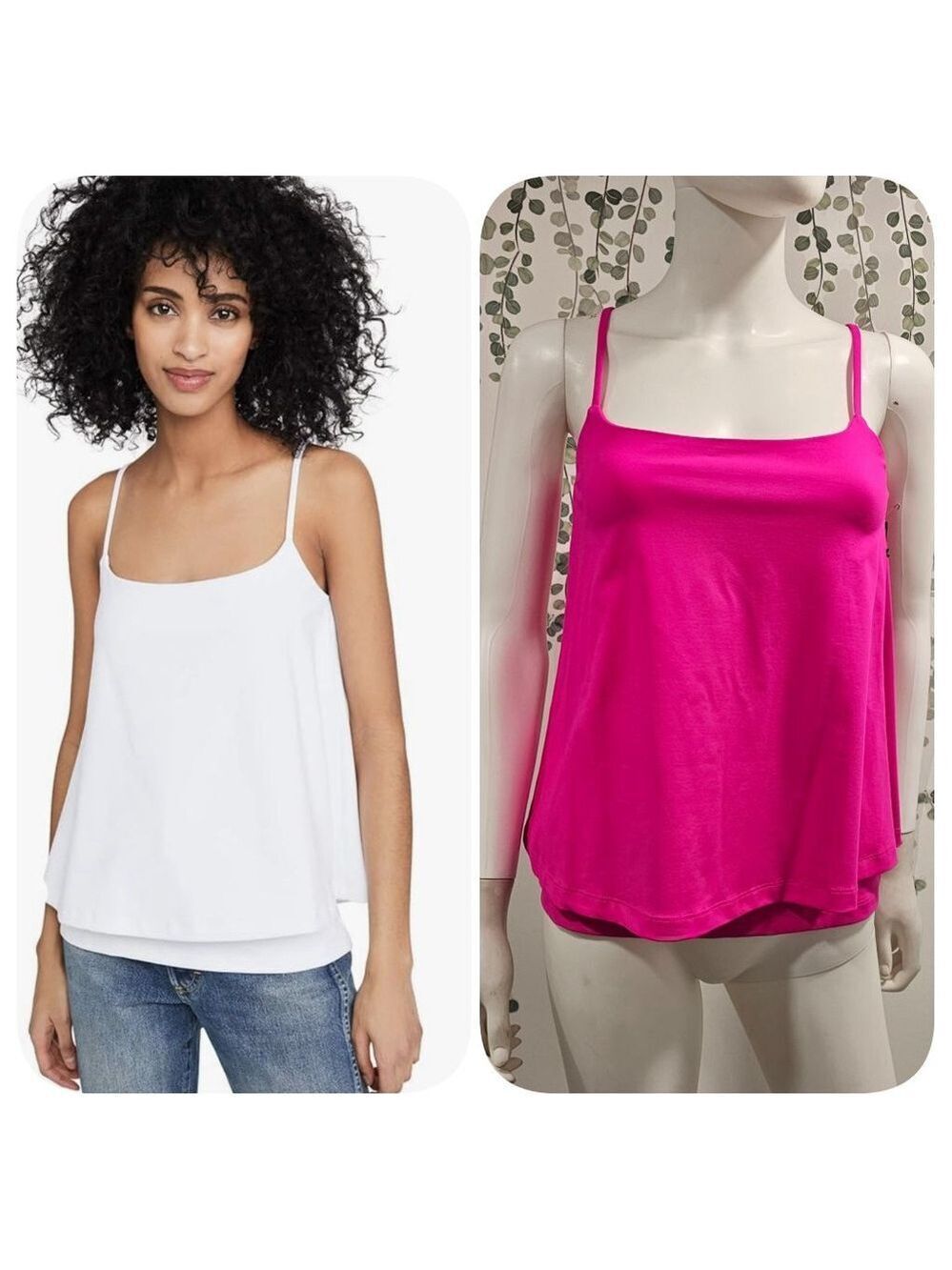 Susana Monaco Double Layer Thin Strap Tank Top Sz XS Pink Glo